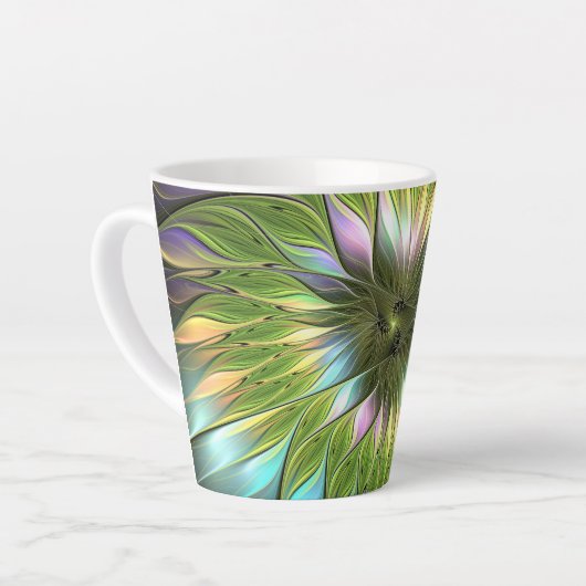 Lumineuze kleurrijke Fantasy Flower Fractal Art Latte Mok (Linkerhoek)