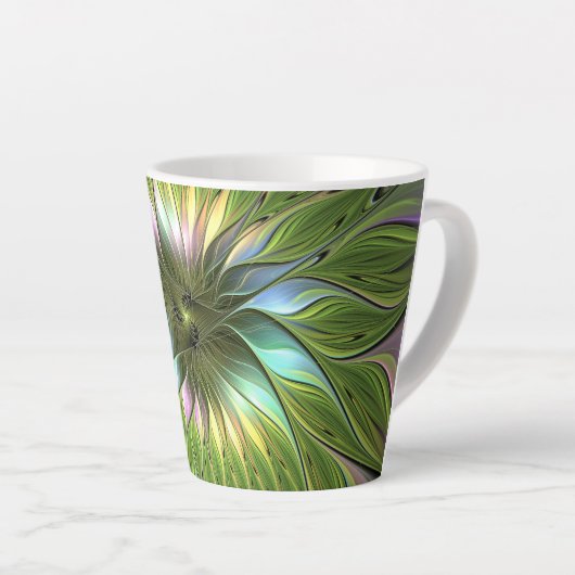 Lumineuze kleurrijke Fantasy Flower Fractal Art Latte Mok (Rechterhoek)