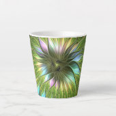 Lumineuze kleurrijke Fantasy Flower Fractal Art Latte Mok (Voorkant)