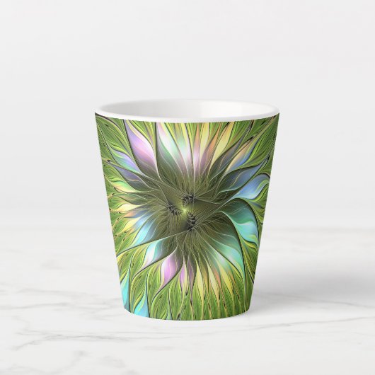 Lumineuze kleurrijke Fantasy Flower Fractal Art Latte Mok (Voorkant)