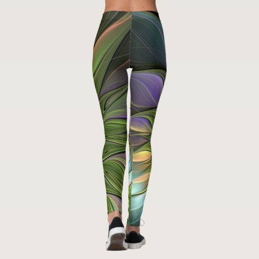 Lumineuze kleurrijke Fantasy Flower Fractal Art Leggings (Achterkant)