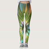 Lumineuze kleurrijke Fantasy Flower Fractal Art Leggings (Voorkant)
