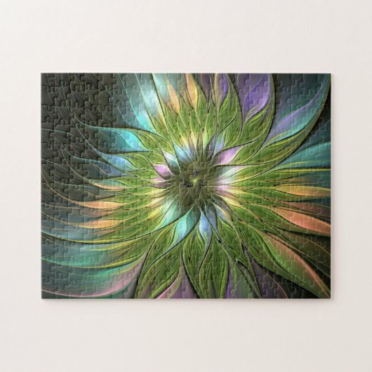 Lumineuze kleurrijke Fantasy Flower Fractal Art Legpuzzel (Horizontaal)