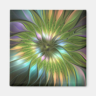 Lumineuze kleurrijke Fantasy Flower Fractal Art Magneet