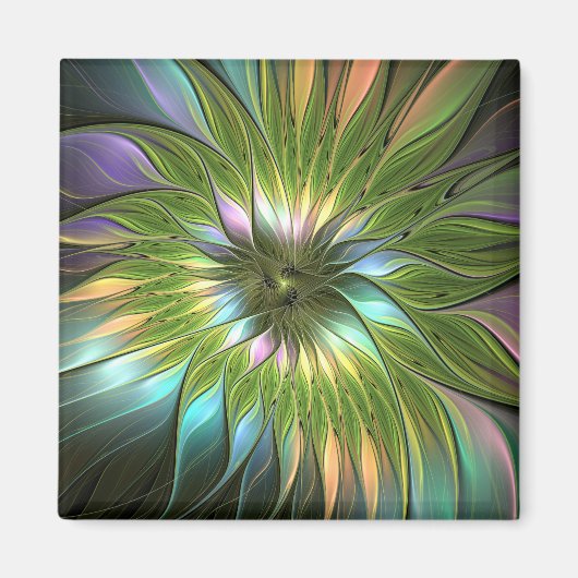 Lumineuze kleurrijke Fantasy Flower Fractal Art Magneet (Voorkant)