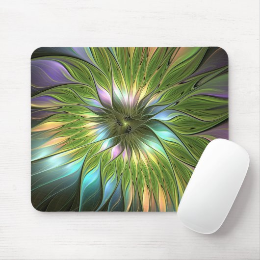 Lumineuze kleurrijke Fantasy Flower Fractal Art Muismat (Met muis)