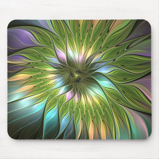 Lumineuze kleurrijke Fantasy Flower Fractal Art Muismat (Voorkant)