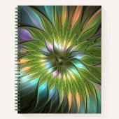 Lumineuze kleurrijke Fantasy Flower Fractal Art Notitieboek (Voorkant)