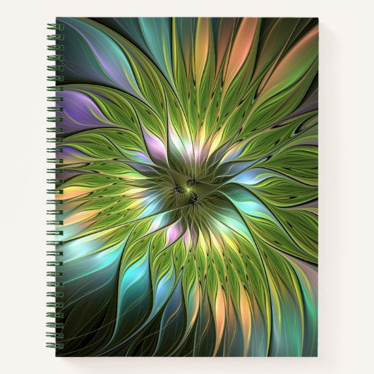 Lumineuze kleurrijke Fantasy Flower Fractal Art Notitieboek (Voorkant)