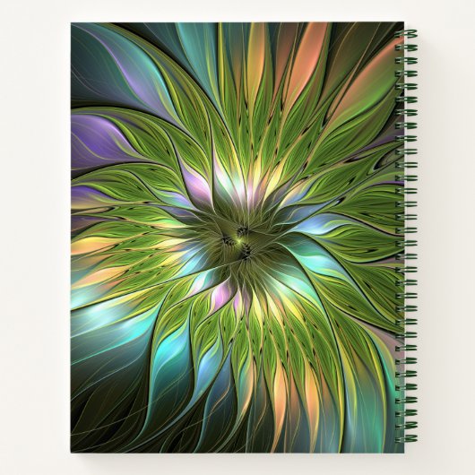Lumineuze kleurrijke Fantasy Flower Fractal Art Notitieboek (Achterkant)