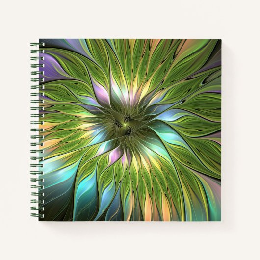 Lumineuze kleurrijke Fantasy Flower Fractal Art Notitieboek (Voorkant)