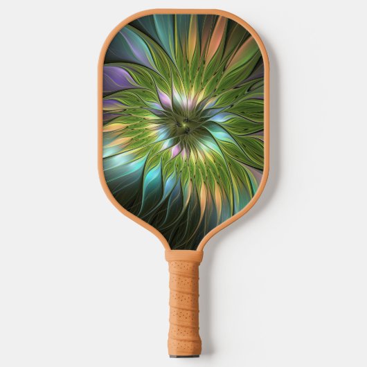 Lumineuze kleurrijke Fantasy Flower Fractal Art Pickleball Paddle (Voorkant)