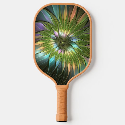 Lumineuze kleurrijke Fantasy Flower Fractal Art Pickleball Paddle (Achterkant)