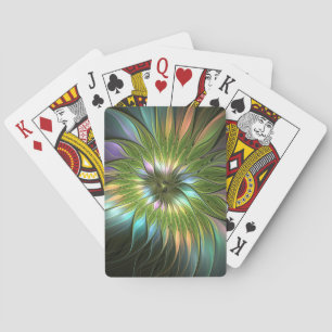 Lumineuze kleurrijke Fantasy Flower Fractal Art Pokerkaarten
