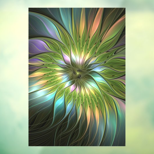 Lumineuze kleurrijke Fantasy Flower Fractal Art Raamsticker (Vel 3)
