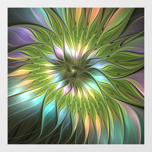 Lumineuze kleurrijke Fantasy Flower Fractal Art Raamsticker (Vel)