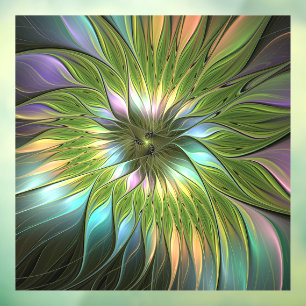 Lumineuze kleurrijke Fantasy Flower Fractal Art Raamsticker