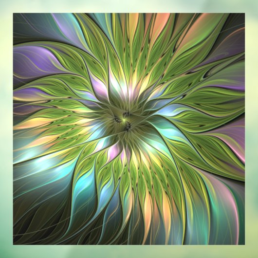 Lumineuze kleurrijke Fantasy Flower Fractal Art Raamsticker (Vel 3)