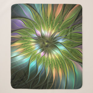 Lumineuze kleurrijke Fantasy Flower Fractal Art Sherpa Deken