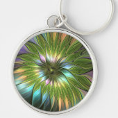 Lumineuze kleurrijke Fantasy Flower Fractal Art Sleutelhanger (Voorkant)