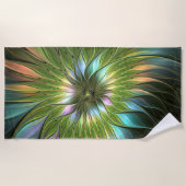 Lumineuze kleurrijke Fantasy Flower Fractal Art Strandlaken (Voorkant)