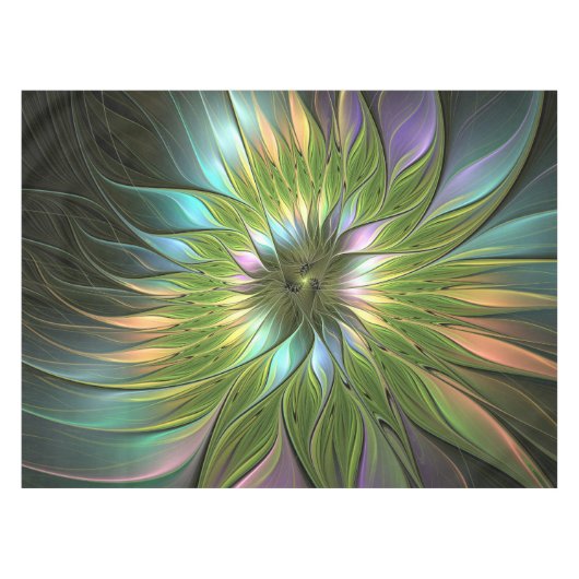 Lumineuze kleurrijke Fantasy Flower Fractal Art Tafelkleed (Voorkant (Horizontaal))
