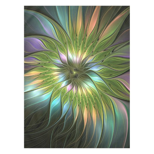 Lumineuze kleurrijke Fantasy Flower Fractal Art Tafelkleed (Voorkant)