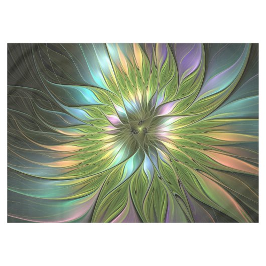 Lumineuze kleurrijke Fantasy Flower Fractal Art Tafelkleed (Voorkant (Horizontaal))