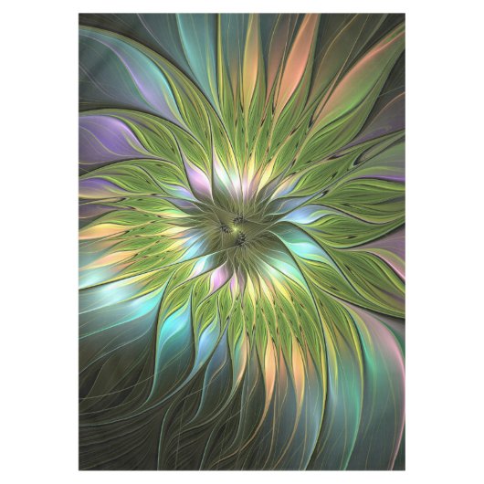 Lumineuze kleurrijke Fantasy Flower Fractal Art Tafelkleed (Voorkant)