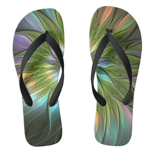 Lumineuze kleurrijke Fantasy Flower Fractal Art Teenslippers (Voetbed)