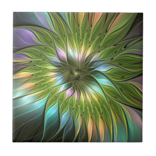 Lumineuze kleurrijke Fantasy Flower Fractal Art Tegeltje