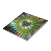 Lumineuze kleurrijke Fantasy Flower Fractal Art Tegeltje (Zijkant)