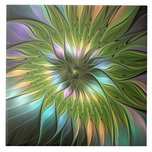 Lumineuze kleurrijke Fantasy Flower Fractal Art Tegeltje (Voorkant)