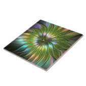 Lumineuze kleurrijke Fantasy Flower Fractal Art Tegeltje (Zijkant)