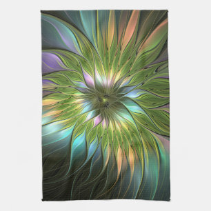 Lumineuze kleurrijke Fantasy Flower Fractal Art Theedoek