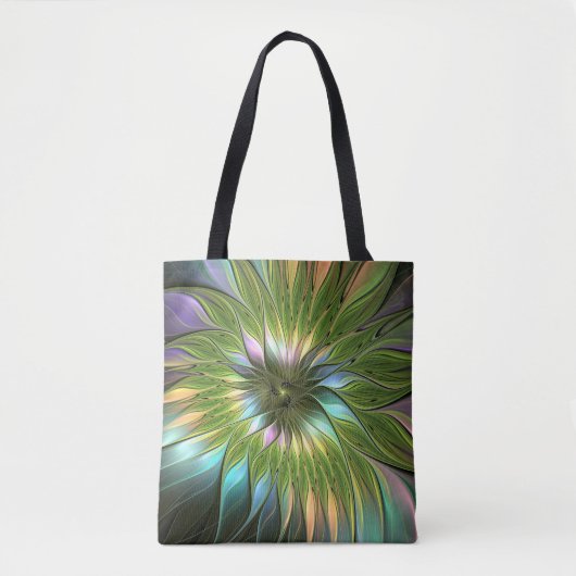 Lumineuze kleurrijke Fantasy Flower Fractal Art Tote Bag (Voorkant)