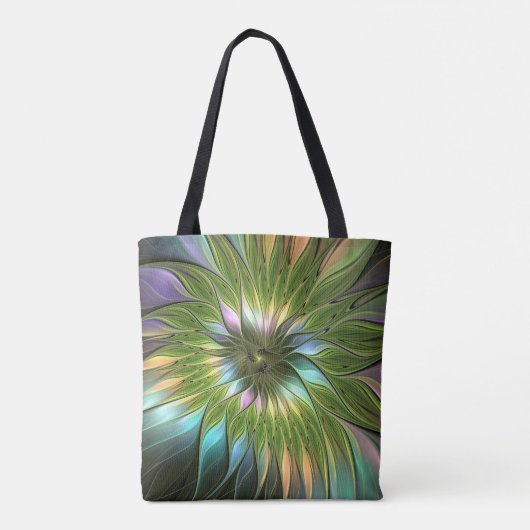 Lumineuze kleurrijke Fantasy Flower Fractal Art Tote Bag (Achterkant)