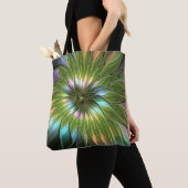 Lumineuze kleurrijke Fantasy Flower Fractal Art Tote Bag (Dichtbij)