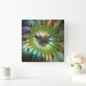 Lumineuze kleurrijke Fantasy Flower Fractal Art Vierkante Klok (Huis)