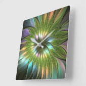 Lumineuze kleurrijke Fantasy Flower Fractal Art Vierkante Klok (Hoek)