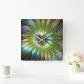 Lumineuze kleurrijke Fantasy Flower Fractal Art Vierkante Klok (Huis)