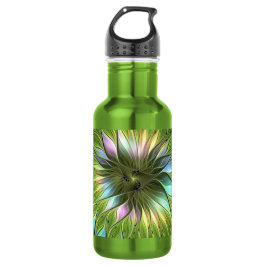 Lumineuze kleurrijke Fantasy Flower Fractal Art Waterfles