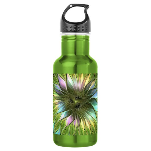Lumineuze kleurrijke Fantasy Flower Fractal Art Waterfles (Voorkant)