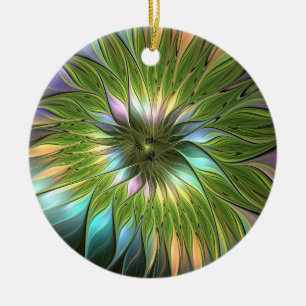 Lumineuze kleurrijke Fantasy Flower Fractal Circle Keramisch Ornament