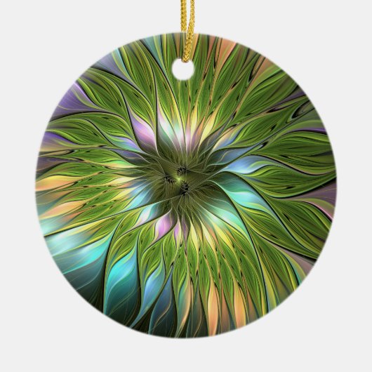Lumineuze kleurrijke Fantasy Flower Fractal Circle Keramisch Ornament (Voorkant)