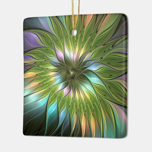 Lumineuze kleurrijke Fantasy Flower Fractal Square Keramisch Ornament (Links)
