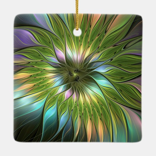 Lumineuze kleurrijke Fantasy Flower Fractal Square Keramisch Ornament (Achterkant)