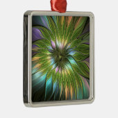 Lumineuze kleurrijke Fantasy Flower Fractal Square Metalen Ornament (Rechts)