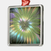 Lumineuze kleurrijke Fantasy Flower Fractal Square Metalen Ornament (Links)