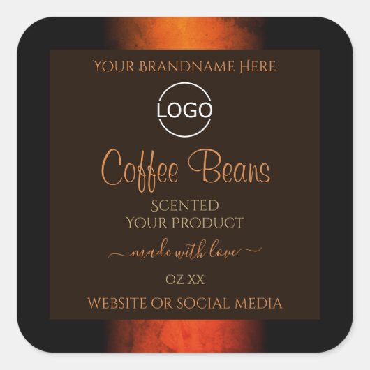 Lumineuze Oranje bruine marmer Product Labels Logo (Voorkant)